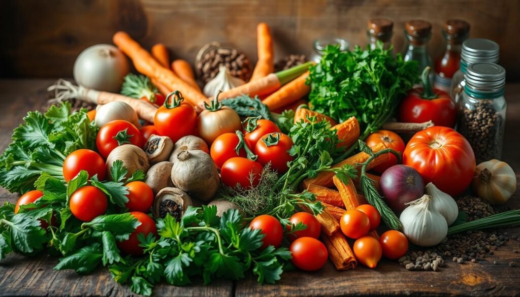variety of vegetables and seasonings for healthy meals