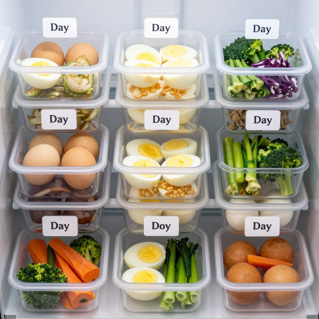 Meal prepped egg diet containers for the work week