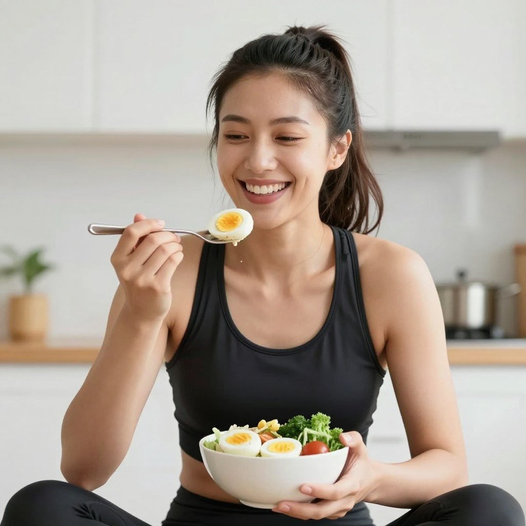 Person feeling energetic and satisfied after a boiled egg diet meal