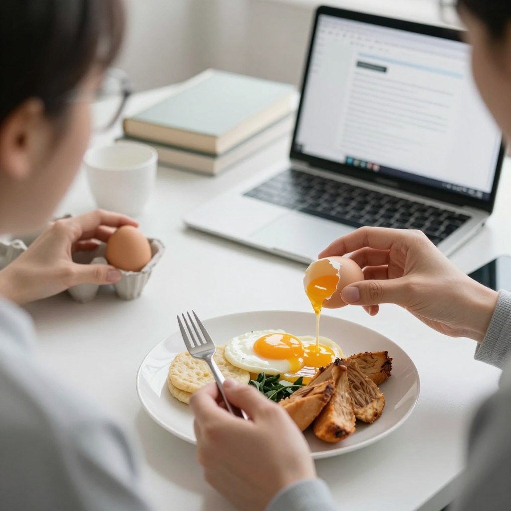 Professional integrating egg meals into work routine