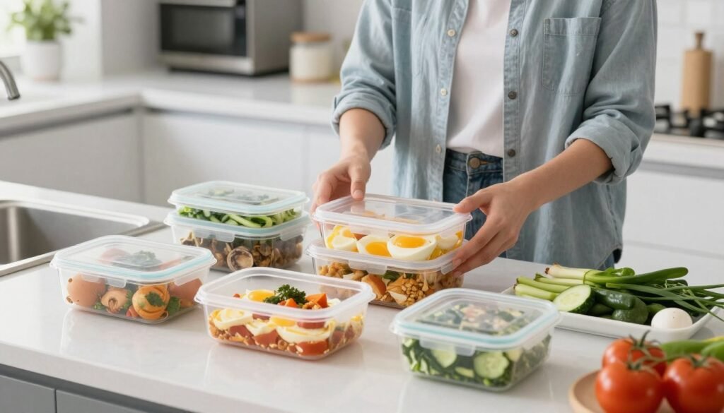 Professional preparing multiple egg meals at once for the week