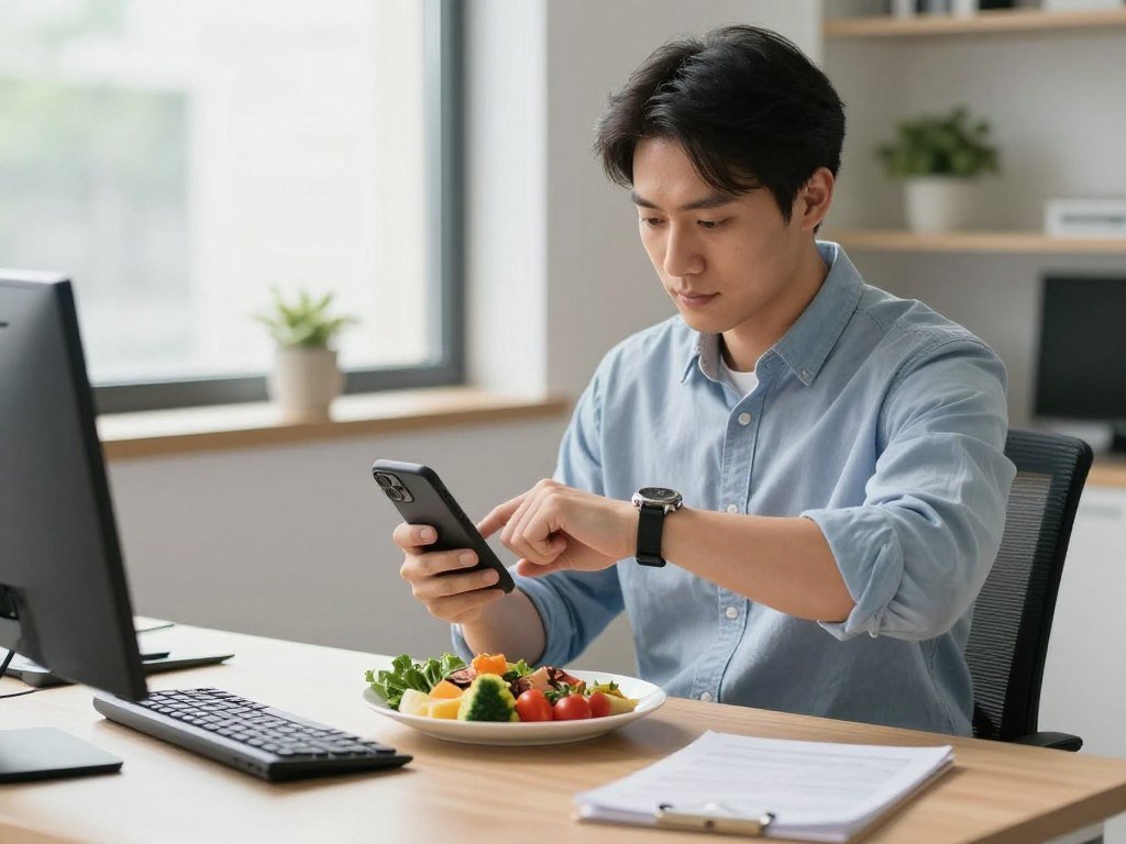 Busy professional checking time during intermittent fasting window