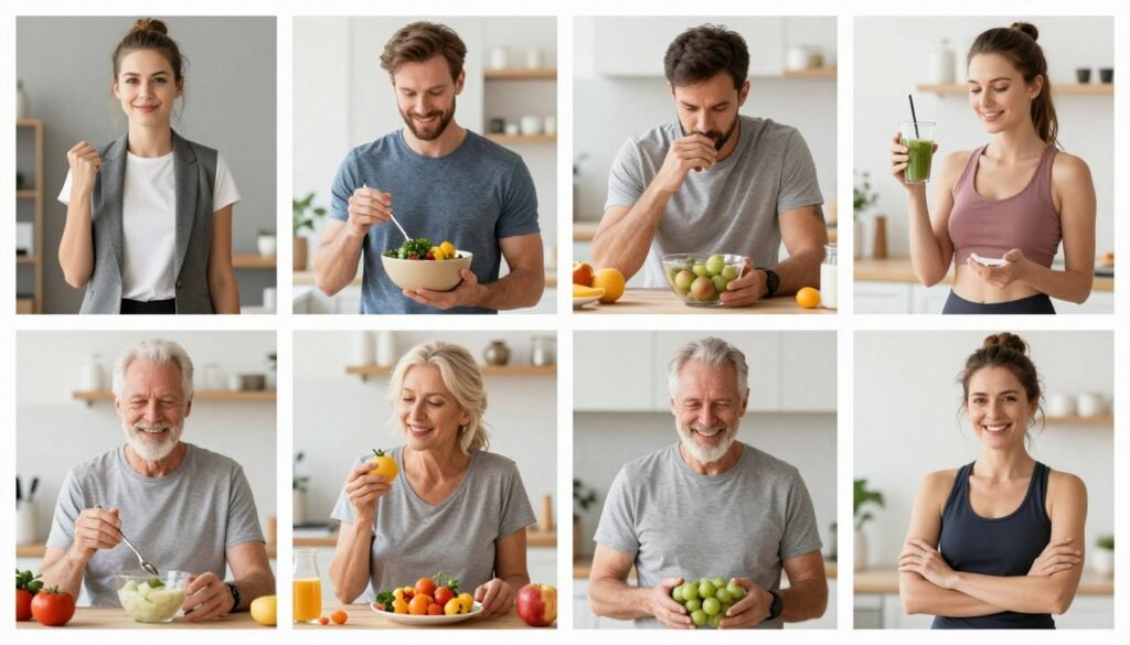 Different people representing various lifestyles and diet choices