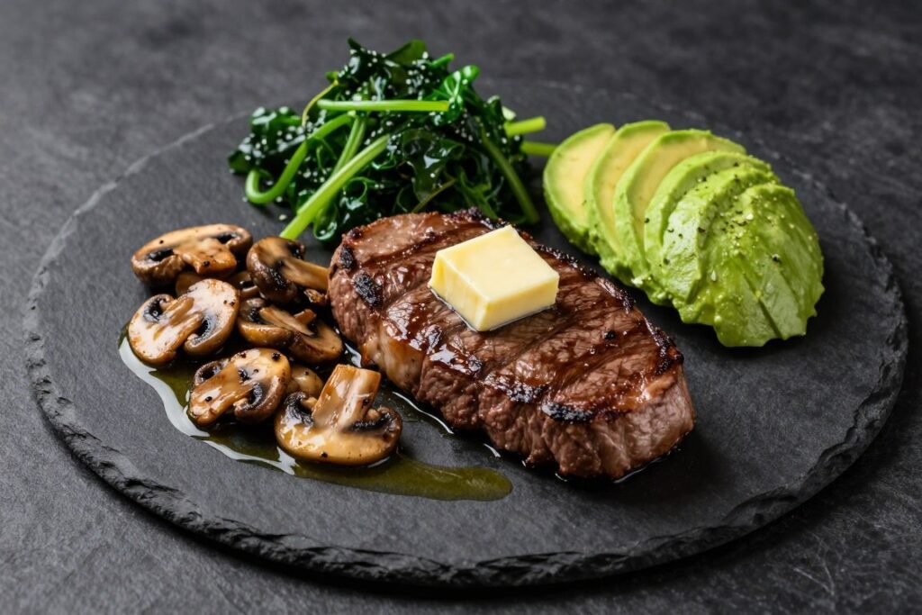 Keto-friendly meal with high fat content and minimal carbohydrates