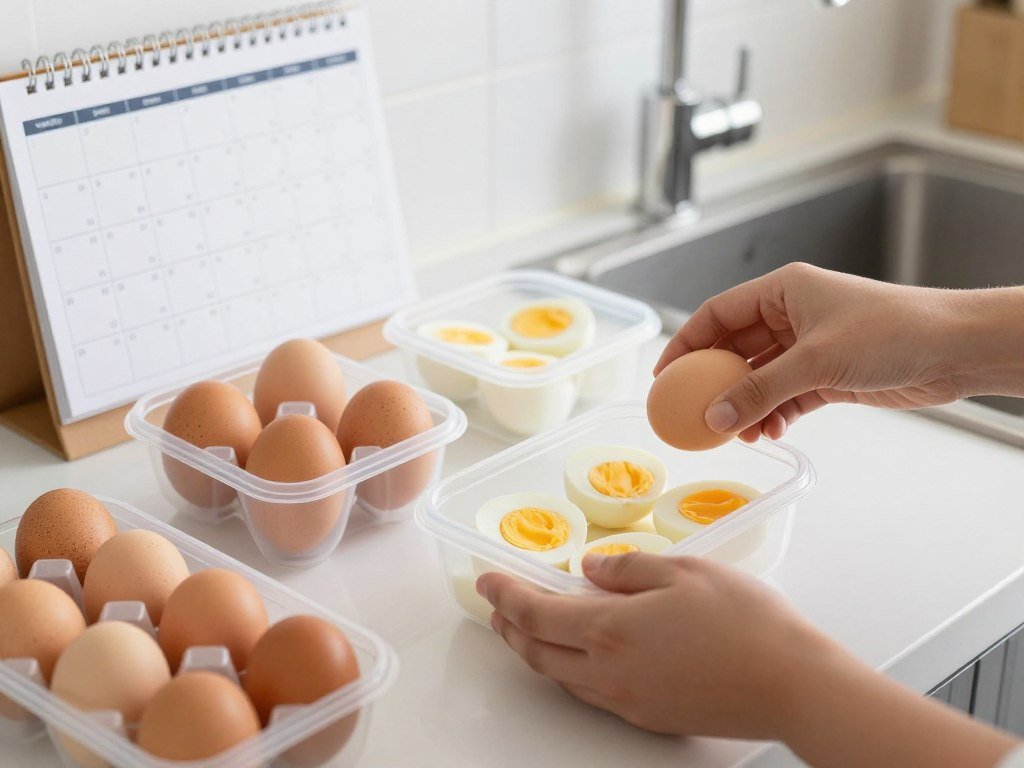 Person preparing boiled eggs for meal prep representing diet preparation