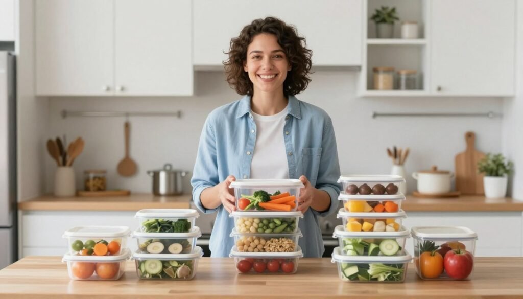 Person successfully completing meal prep with organized containers