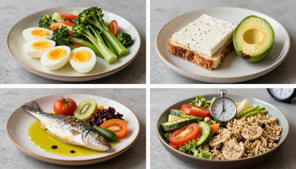 Side by side comparison of meals from four different diet approaches