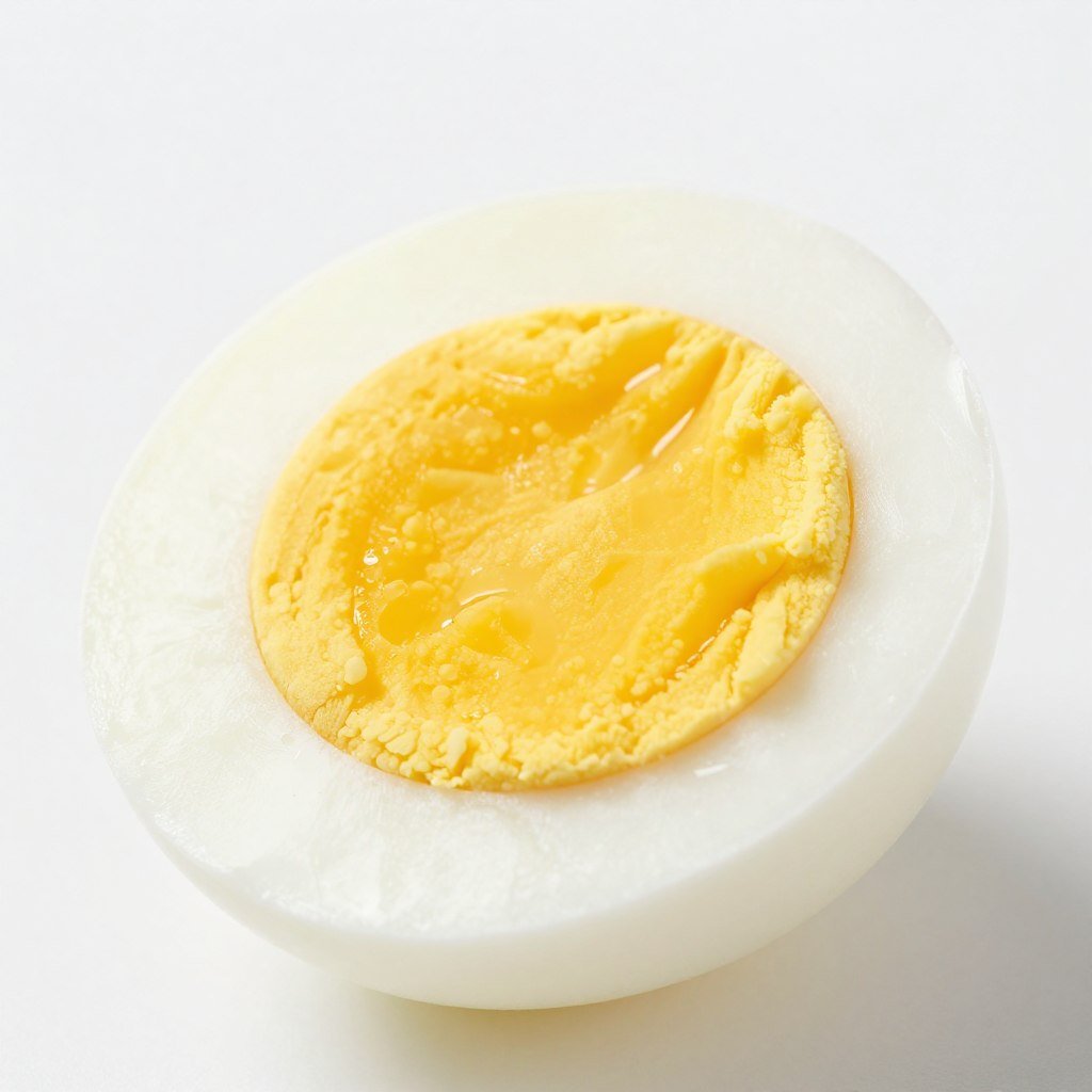 Single boiled egg cracked open showing protein-rich egg white and nutrient-dense yolk