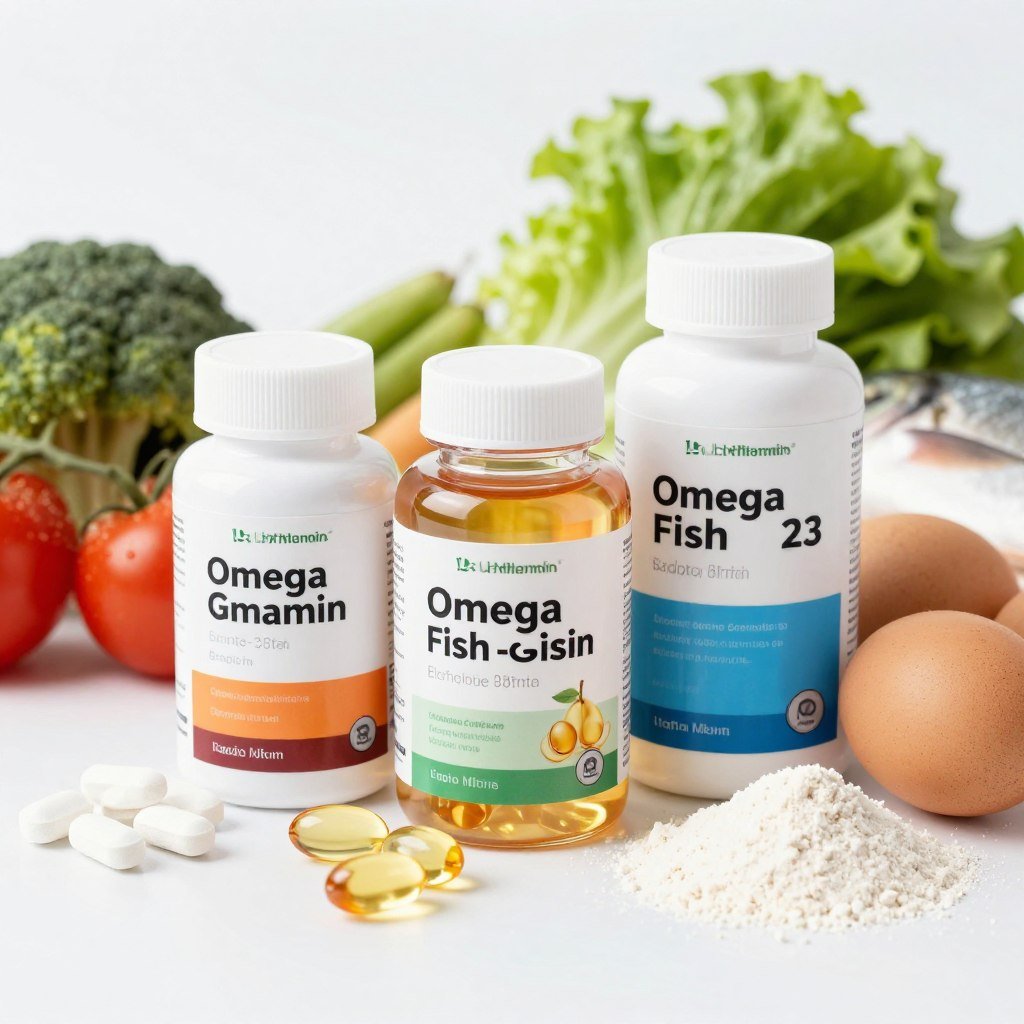 Supplement bottles and healthy foods representing nutritional support