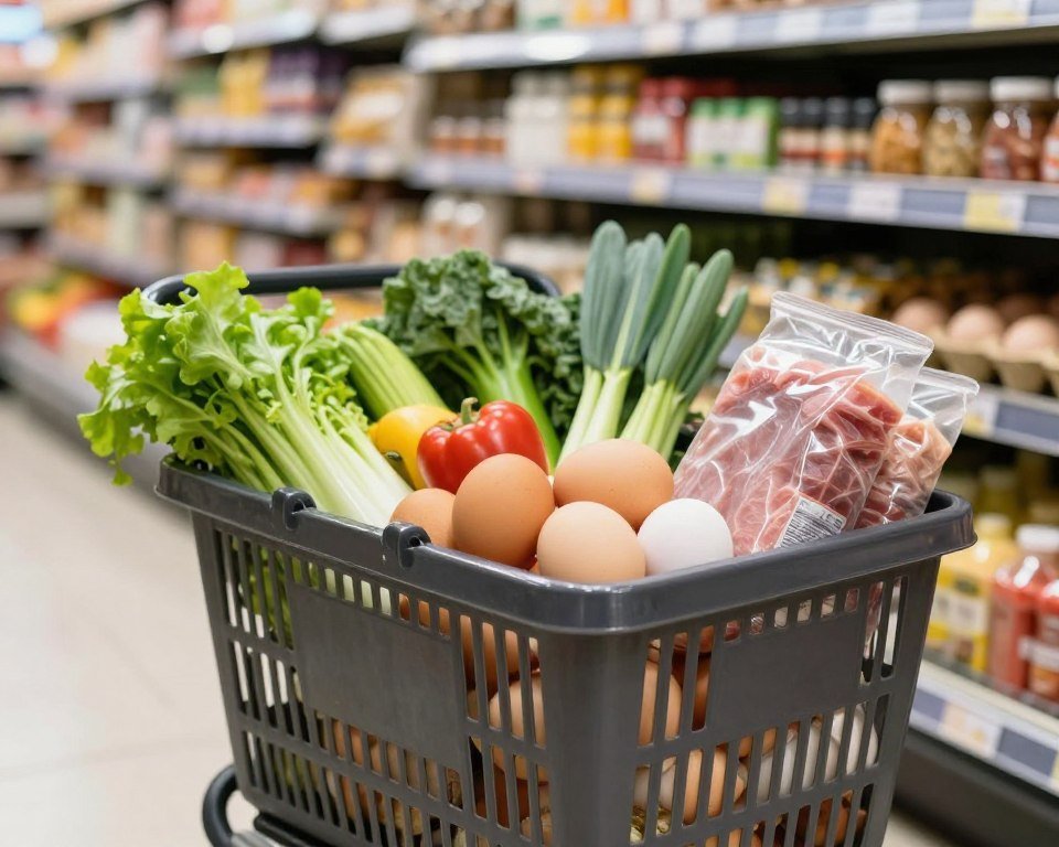 boiled egg diet grocery shopping basket with healthy foods