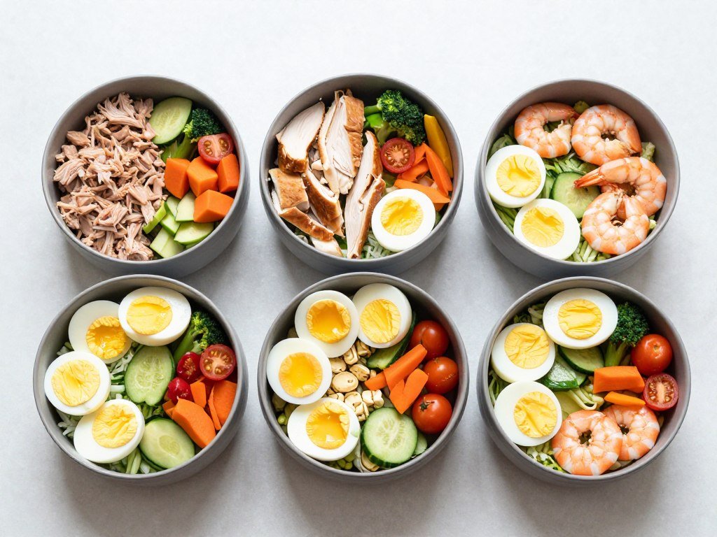 boiled egg diet recipes featuring variety of colorful lunch salads