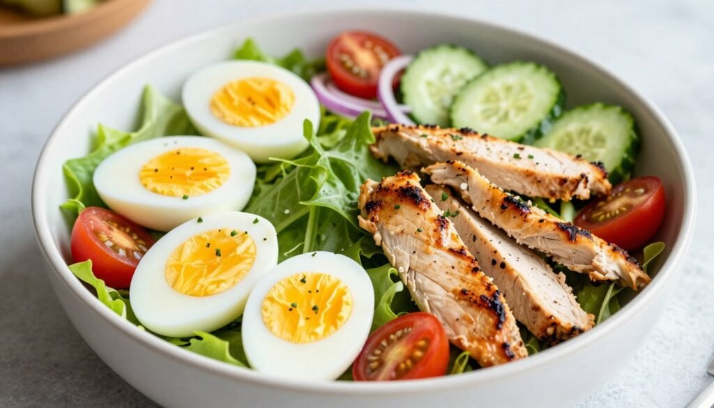 boiled egg diet recipes lunch salad with mixed greens chicken and eggs