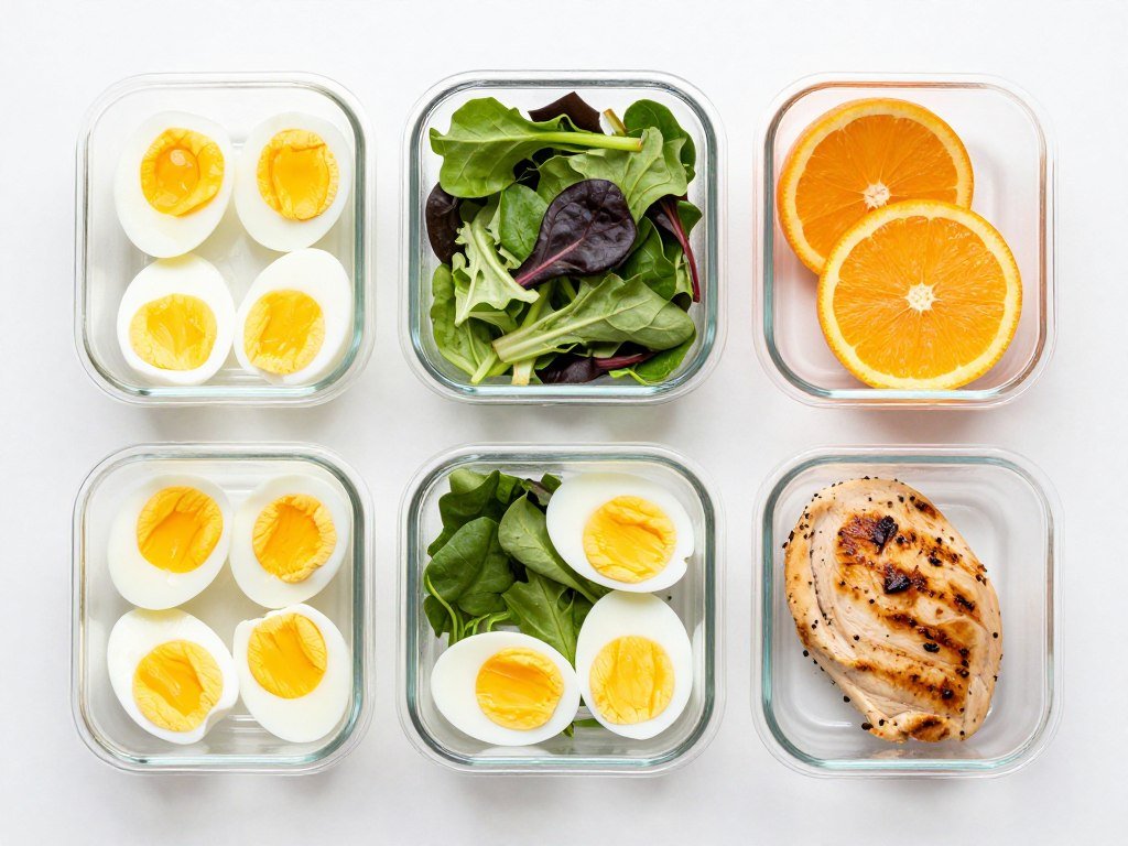 healthy boiled egg diet meal preparation with eggs and vegetables