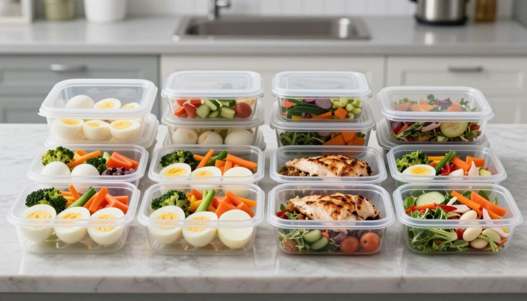 meal prep containers with boiled egg diet recipes